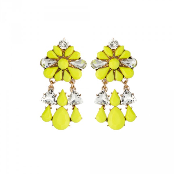ELOI Neon Yellow Floral Crystal Drop Earrings